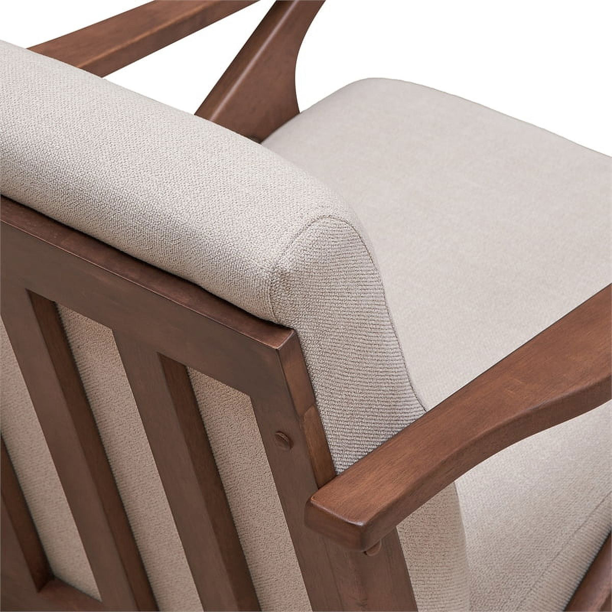 Solid Wood and Fabric Upholstered Accent Armchair in Walnut/Beige D177175