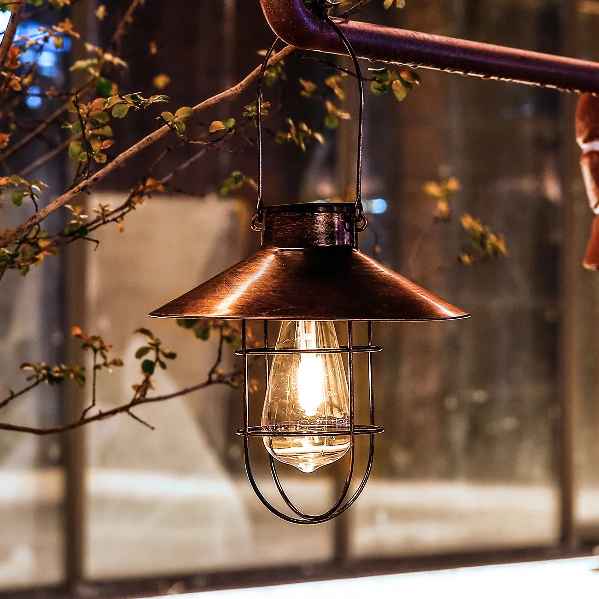Metal Hanging Solar Lantern Waterproof with Edison Bulb F725