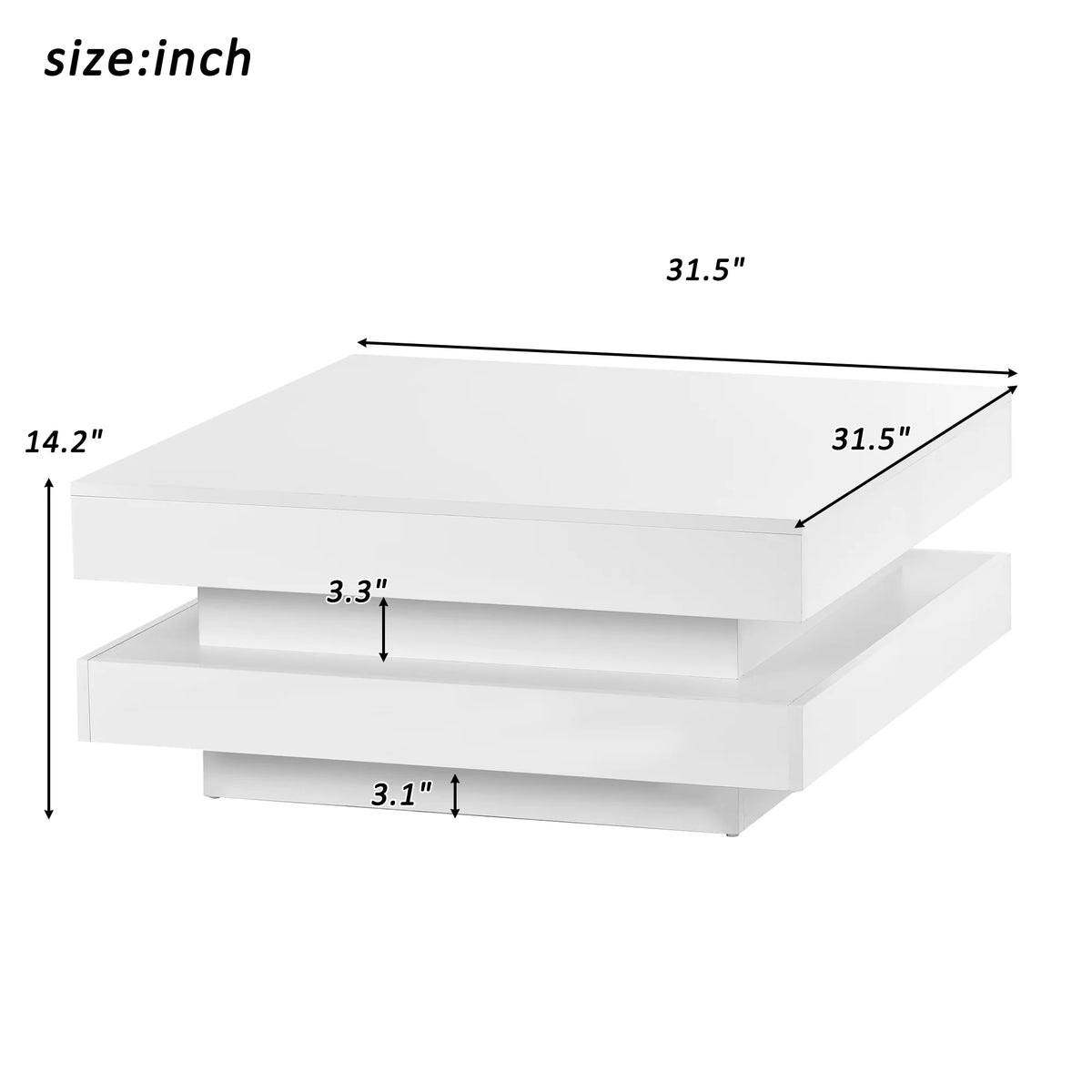 31.5" 2-Tier Square LED Coffee Table White High Gloss Finish X17720
