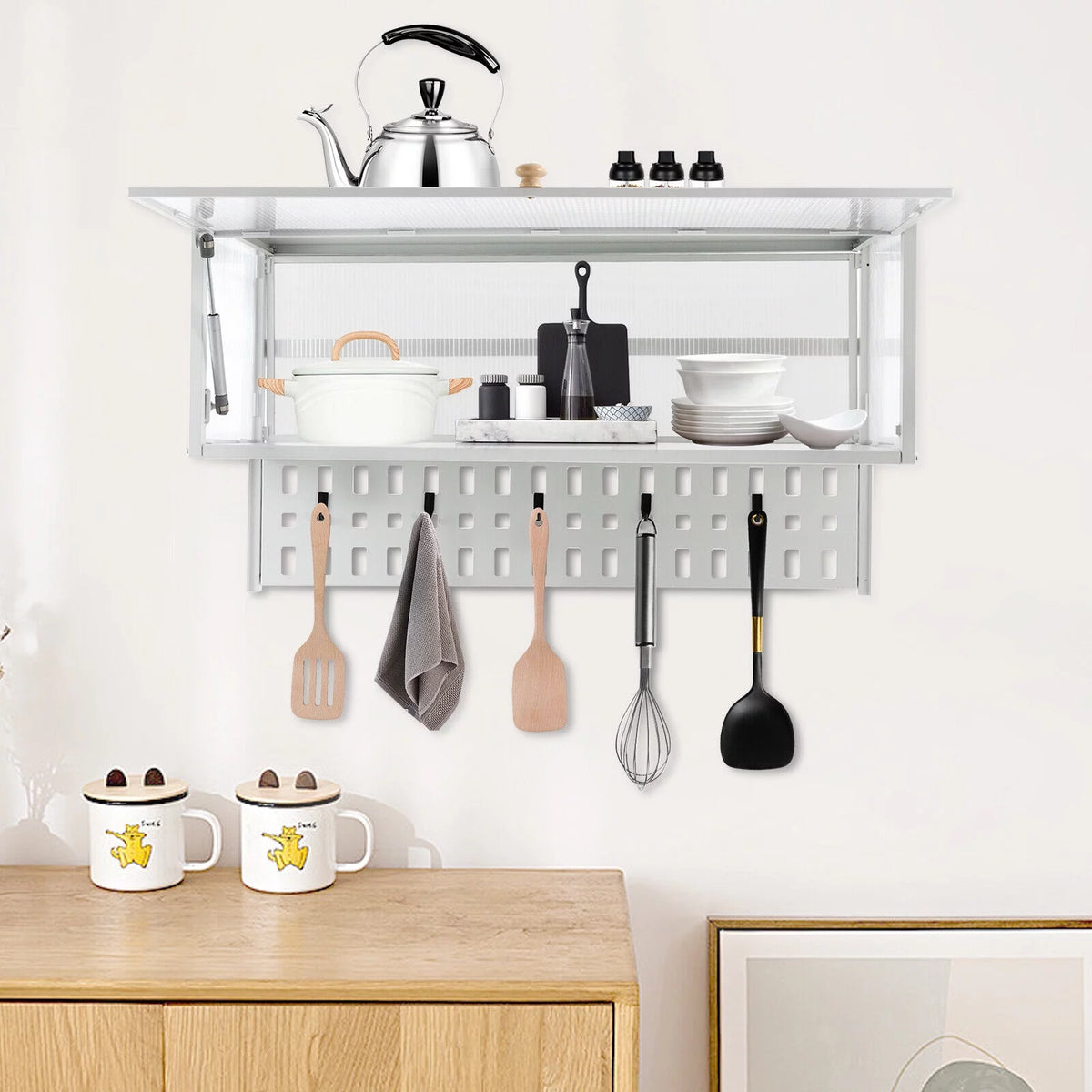 Wall-Mounted Cabinet with Storage Shelf White Translucent F6989