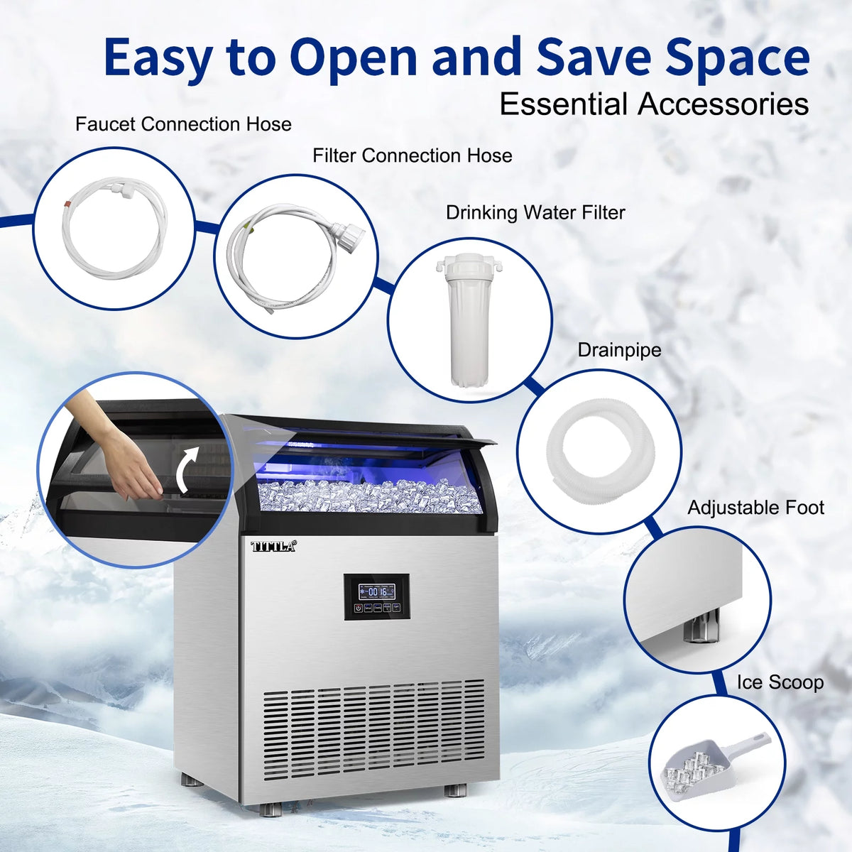 Commercial Ice Maker 200lbs/24H Stainless Steel Under Counter with 55lbs Ice Storage X22607