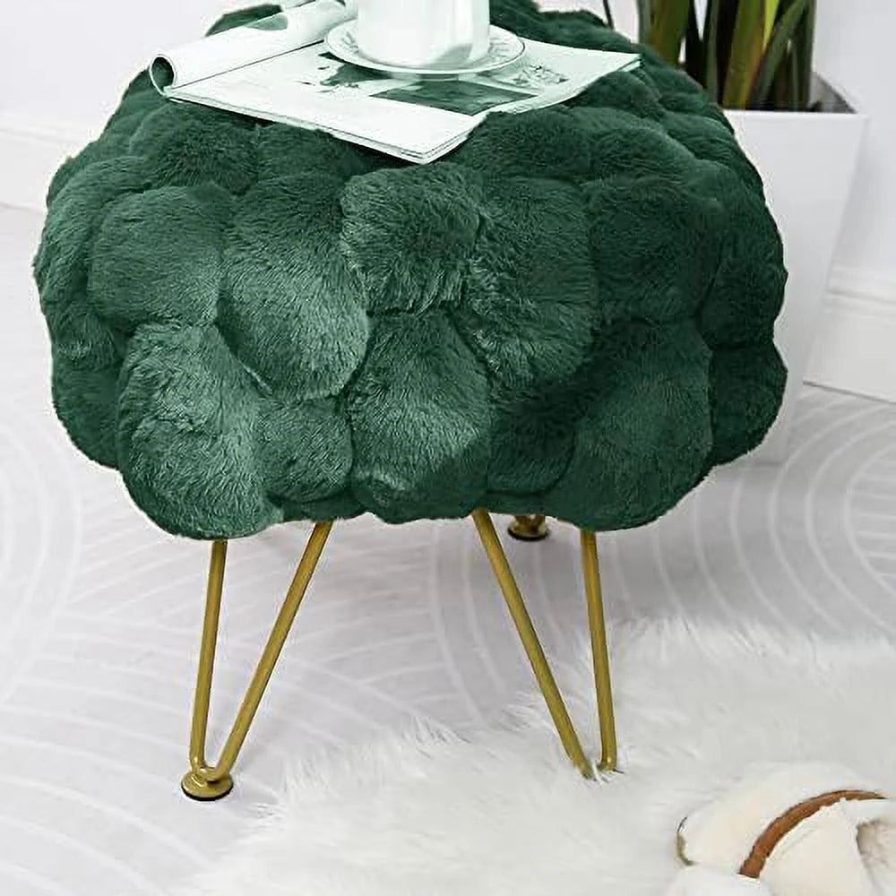 Pink Soft Faux Ottoman Fuzzy Bench Seat 27"x20"x19" Sturdy Accent Coffee Table Fluffy Shoe Stool with Golden Legs P4672
