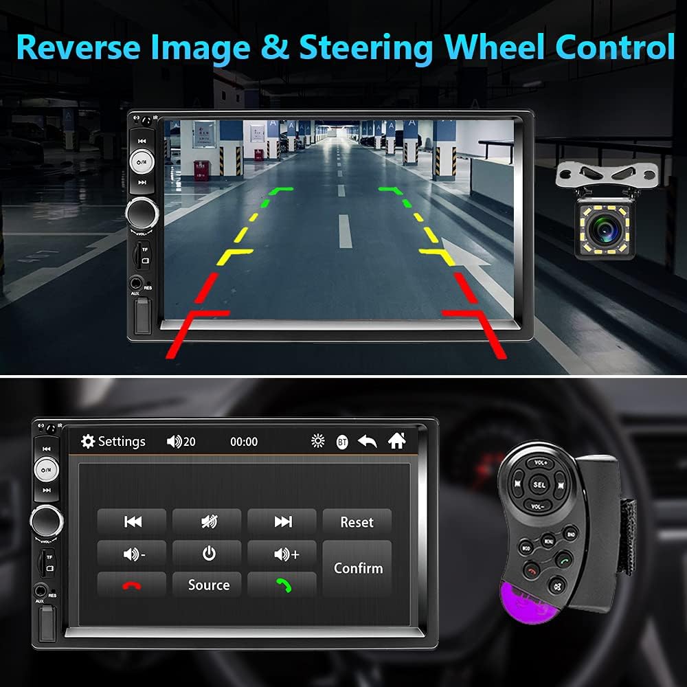 Double Din Car Stereo with Bluetooth, 7 Inch Touch Screen Car Radio MP5 Player with Backup Camera L8041