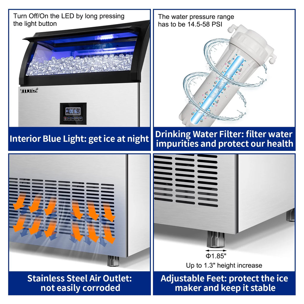 Commercial Ice Maker 200lbs/24H Stainless Steel Under Counter with 55lbs Ice Storage X22607