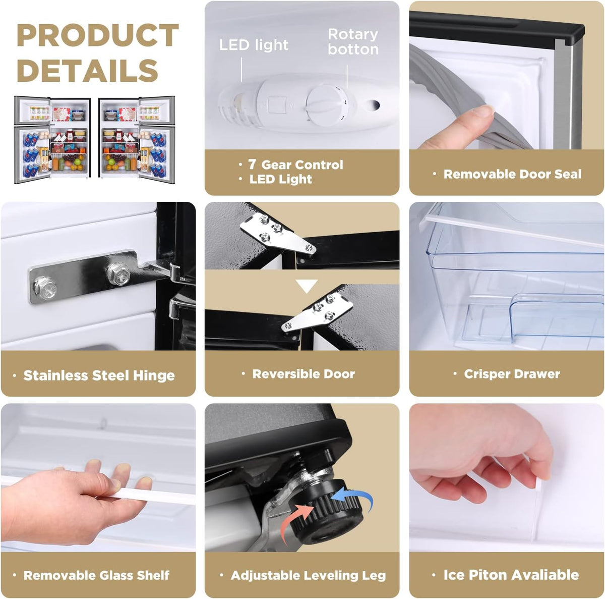 3.2 Cu.Ft Compact Refrigerator with 2 Doors, Mini Fridge with Freezer, Black H8704