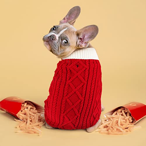 Small Dog Sweaters with Leash Hole Turtleneck Knitwear Red Medium Q8075