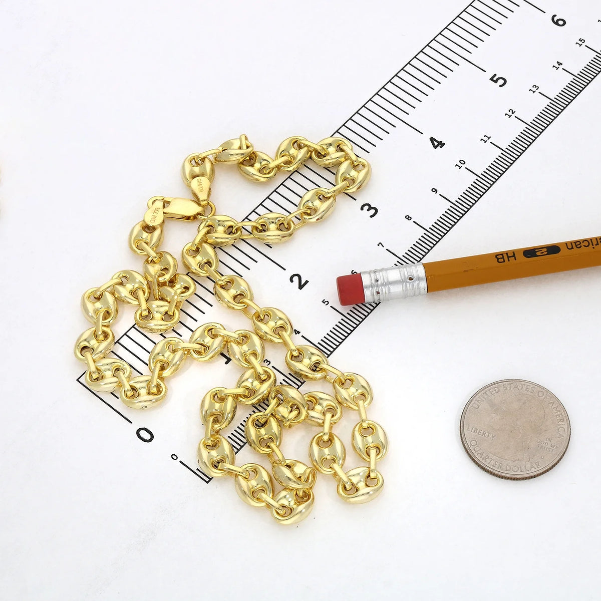 18K Yellow Gold Over Silver 8mm Anchor Chain Necklace 16"-24" J17267