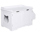 White Wooden Cat Litter Box Enclosure with Nightstand and Storage Rack U18278