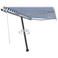 Freestanding Manual Retractable Awning with Base Outdoor Canopy Sunshade Shelter Blue and White 118.1 x 98.4 Inches J947916