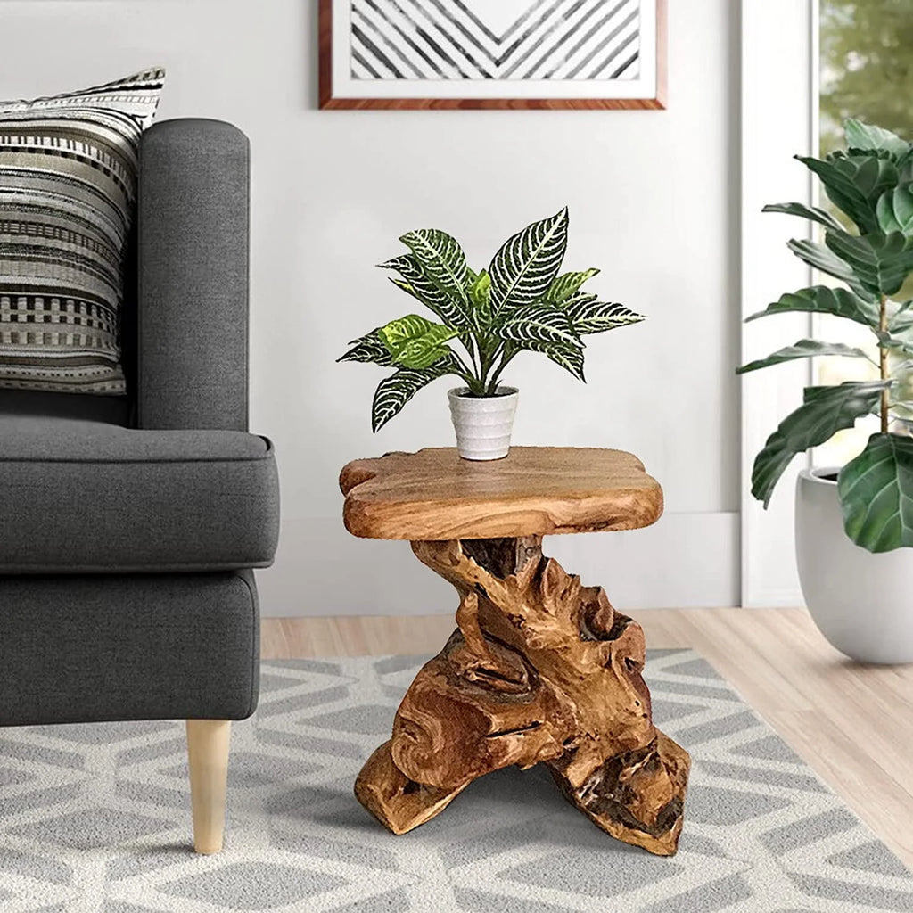 Natural Irregular Shape Solid Cedar Wood End Table 14"x13"x18"H A706866
