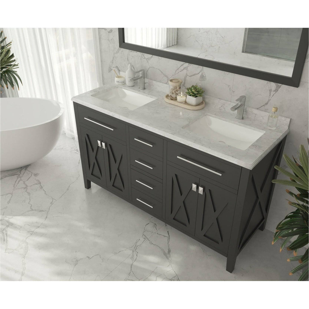 White Carrara Countertop 60 inch Single Hole with Rectangle Sink D9228