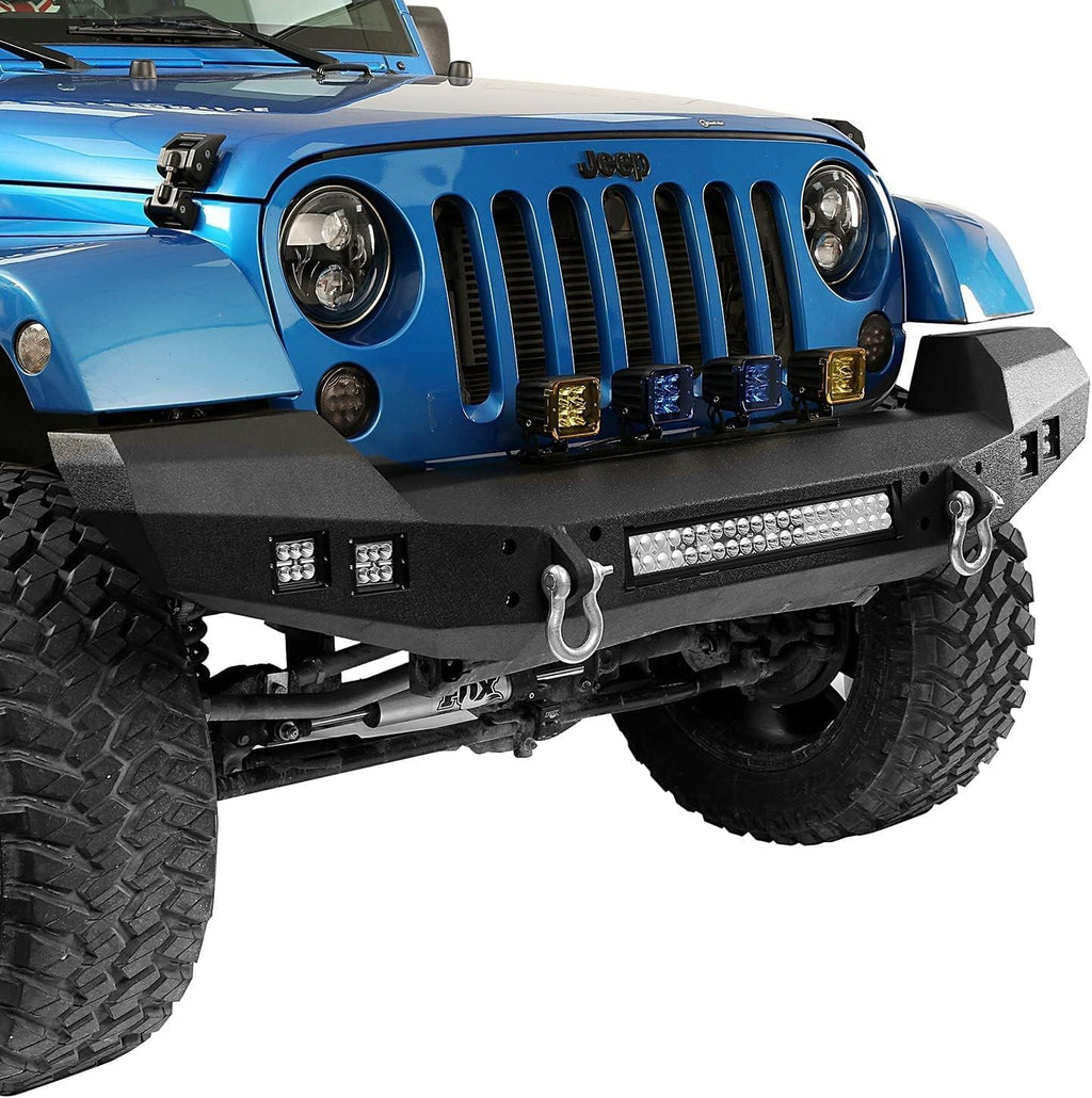 Front and Rear Bumpers with Tire Carrier & LED Light Bar & Hitch Receiver X16633