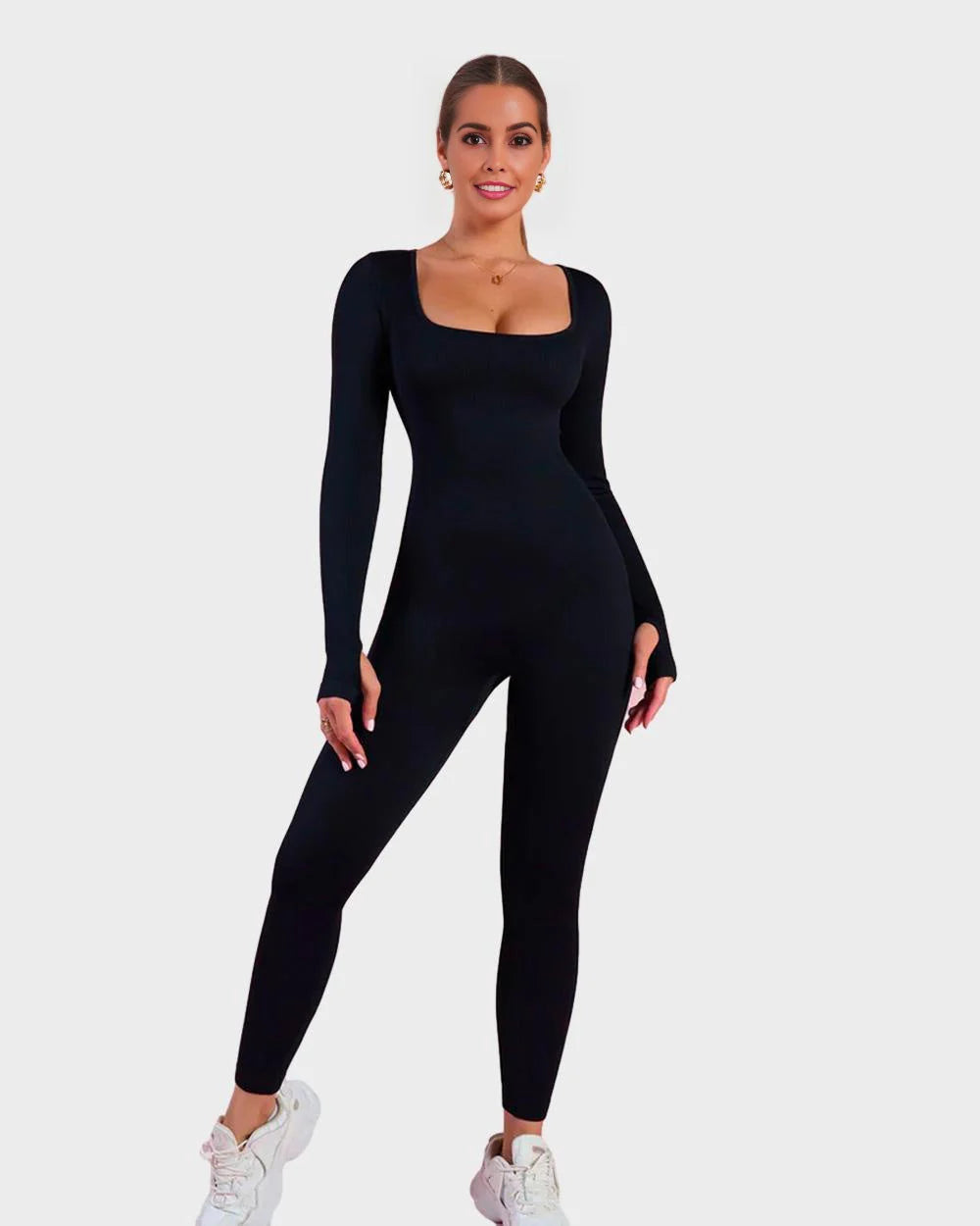Long Sleeve Square Neck Full Body Shaper Jumpsuit J7635