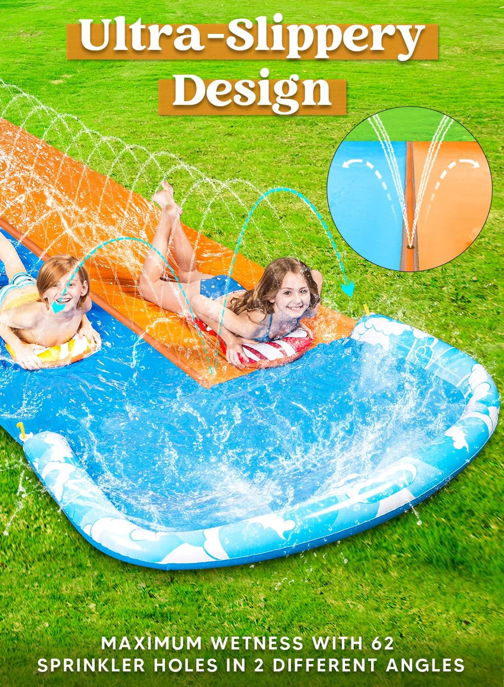 22.5ft Water Slides and 2 Bodyboards P640