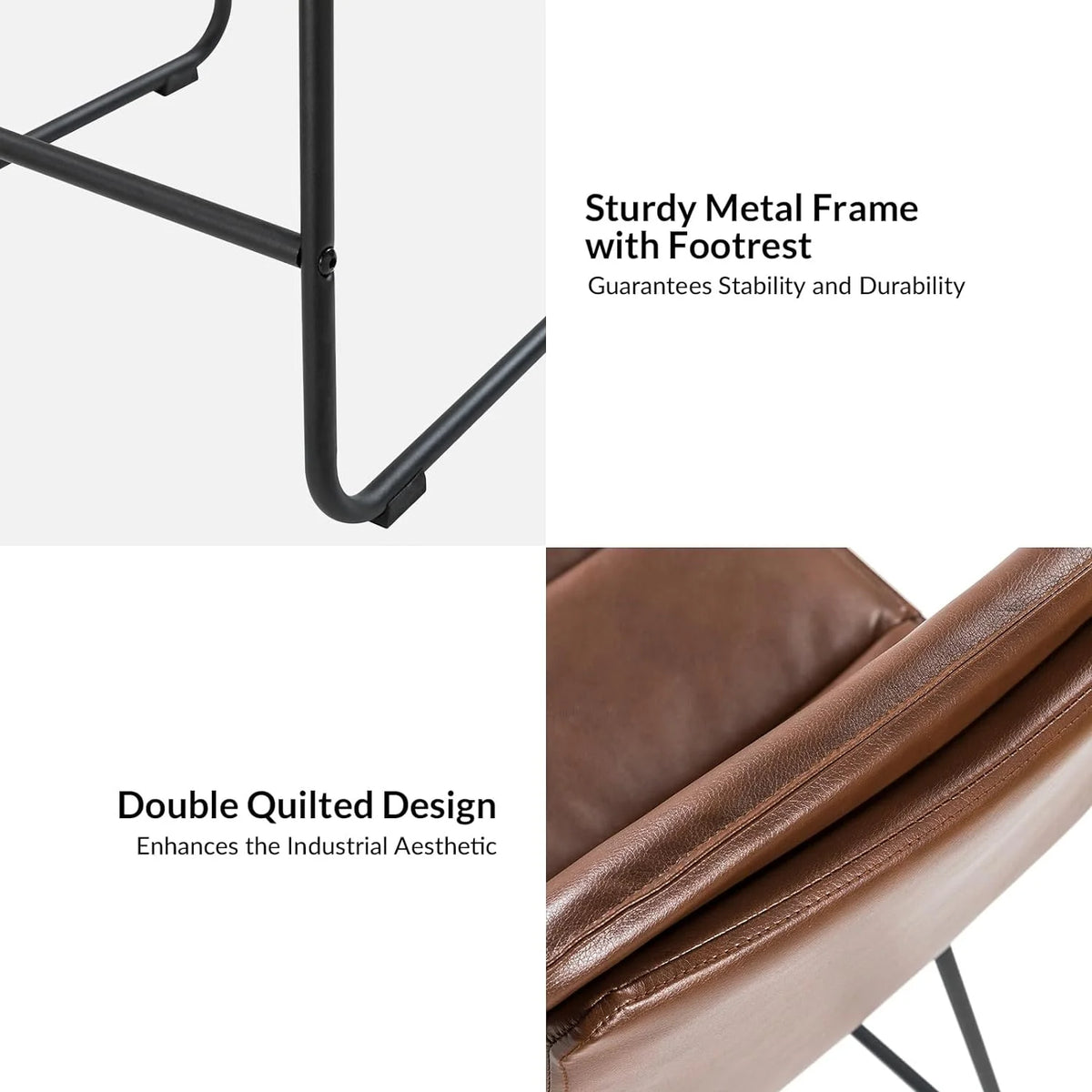 Faux Leather Bar Stools Set Of 4 With Metal Base & Footrest, Armless Bar Chairs Q28818