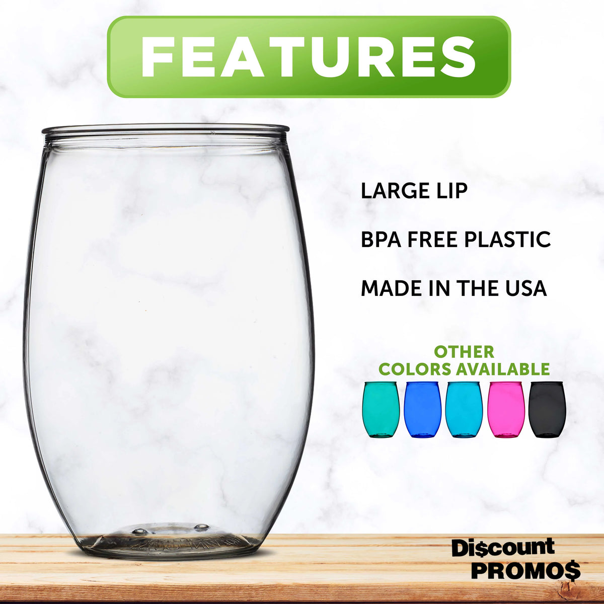 Clear 16 oz Set of 10 BPA Free Plastic Stemless Wine Glasses B765