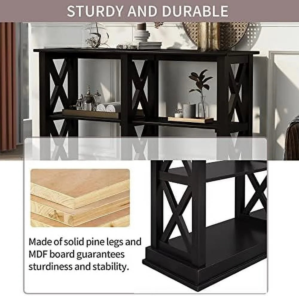 Black 3 Tier Wood Console Table L734