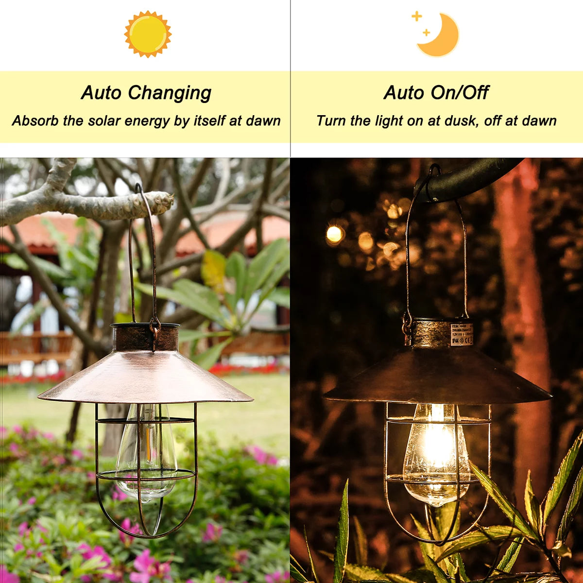 Metal Hanging Solar Lantern Waterproof with Edison Bulb F725