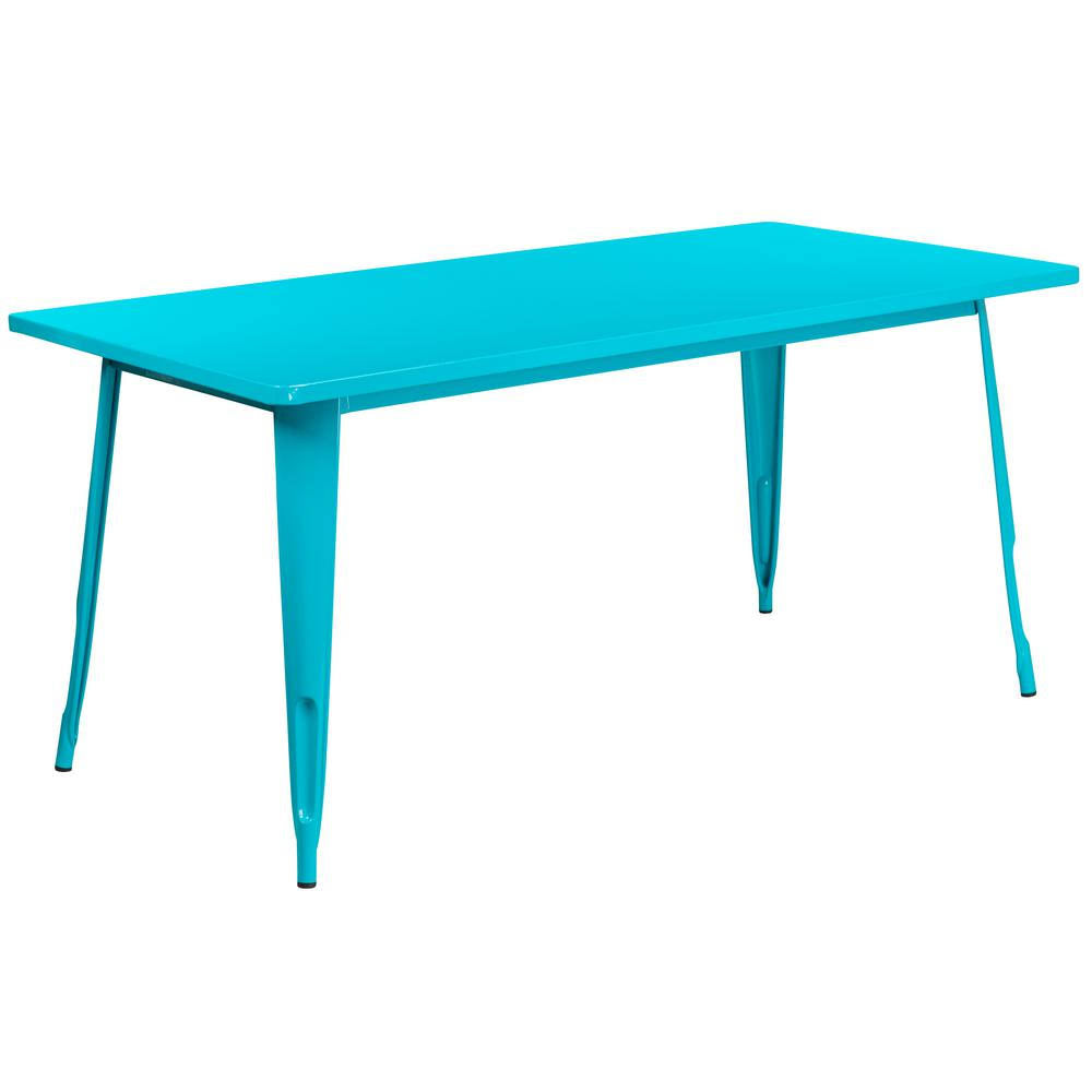 Crystal Teal-Blue Rectangle Metal Outdoor Bistro Table P7679