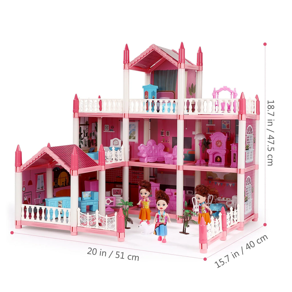 3 Stories 9 Rooms Doll House with Furniture Accessories W84361