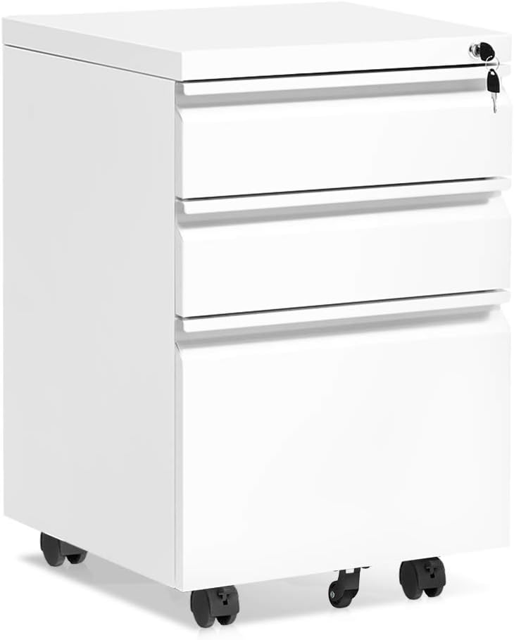 Black 3 Drawer Rolling Metal File Cabinet with Lock Y777