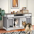 White Double Dog Crate Furniture with Divider and 2 Drawers S397