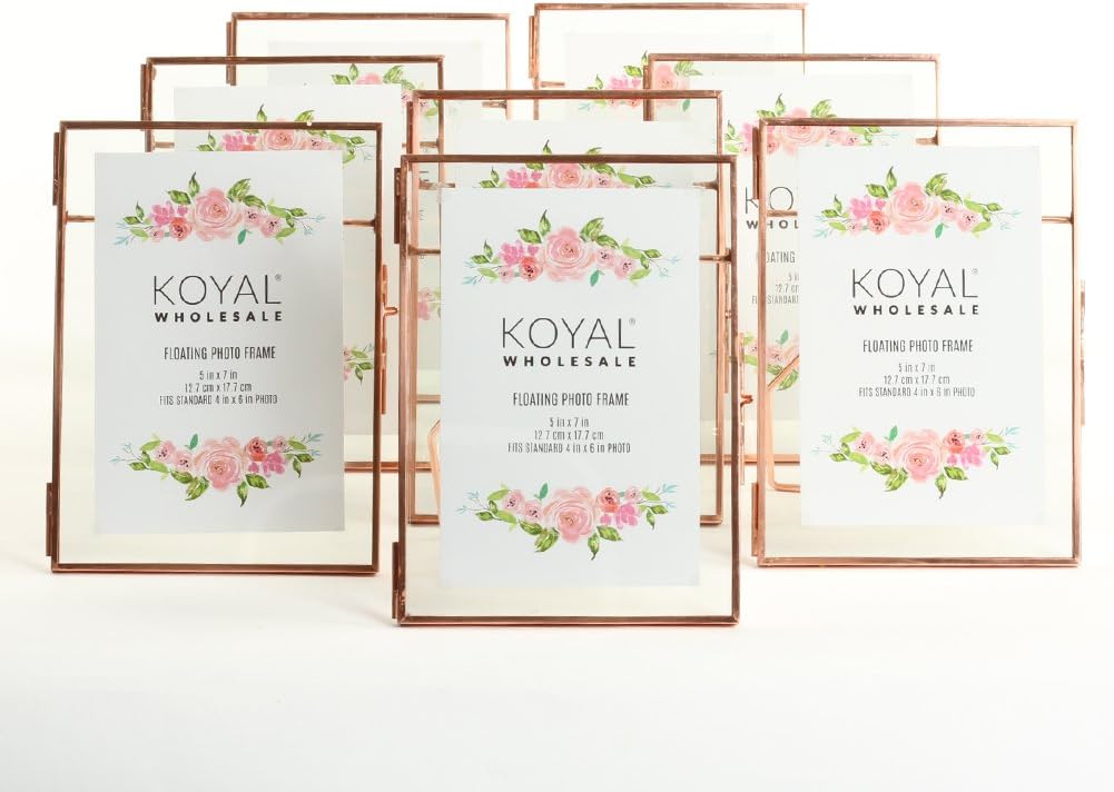 8-Pack Pressed Glass Floating Photo Frames 5 x 7 with Gold Stands X7827