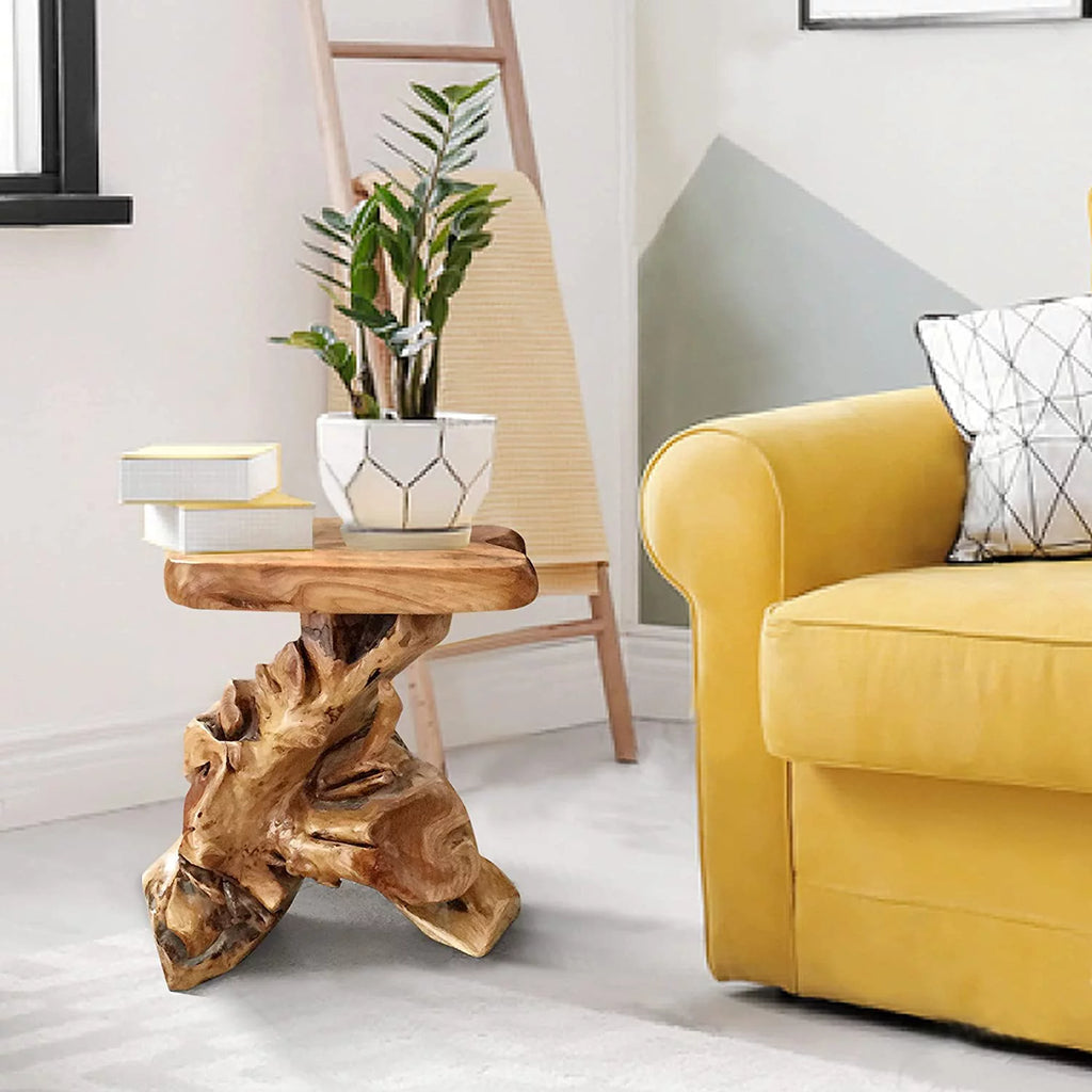 Natural Irregular Shape Solid Cedar Wood End Table 14"x13"x18"H A706866