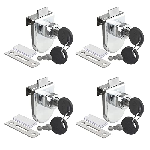 4Pack Zinc Alloy Double Glass Door Display Lock Cabinet Lock with 2 Alike Keys for 4.5-8mm Glass Door C149905