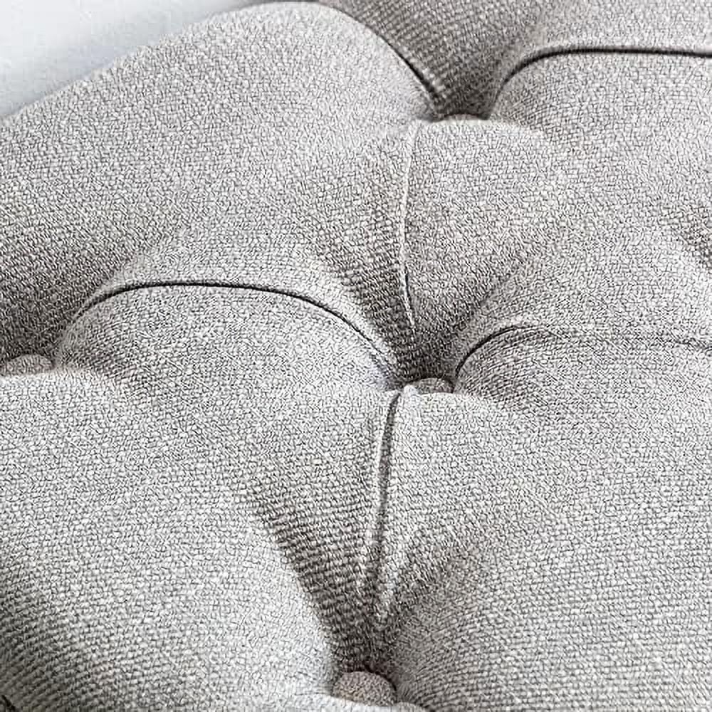 Grey Fabric Entryway Bench with Button Tufted Seat and Rustic Wood Legs G779344