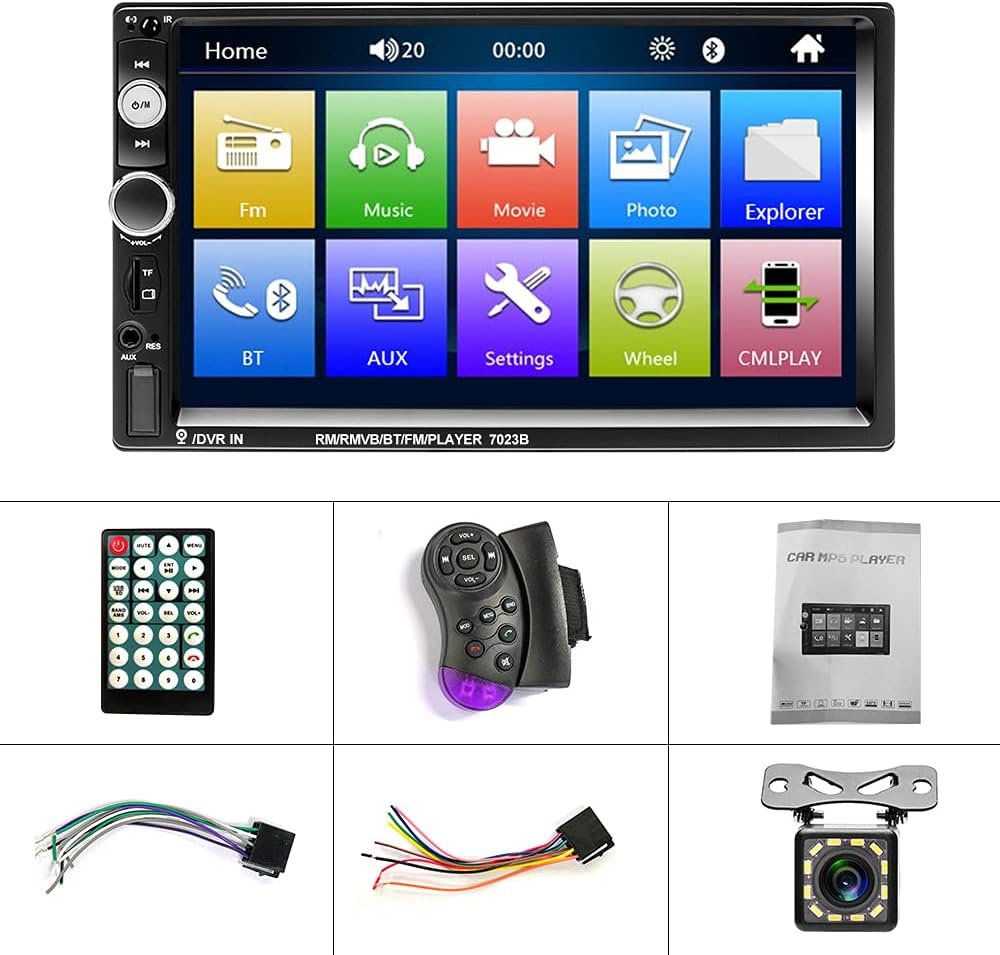 Double Din Car Stereo with Bluetooth, 7 Inch Touch Screen Car Radio MP5 Player with Backup Camera L8041