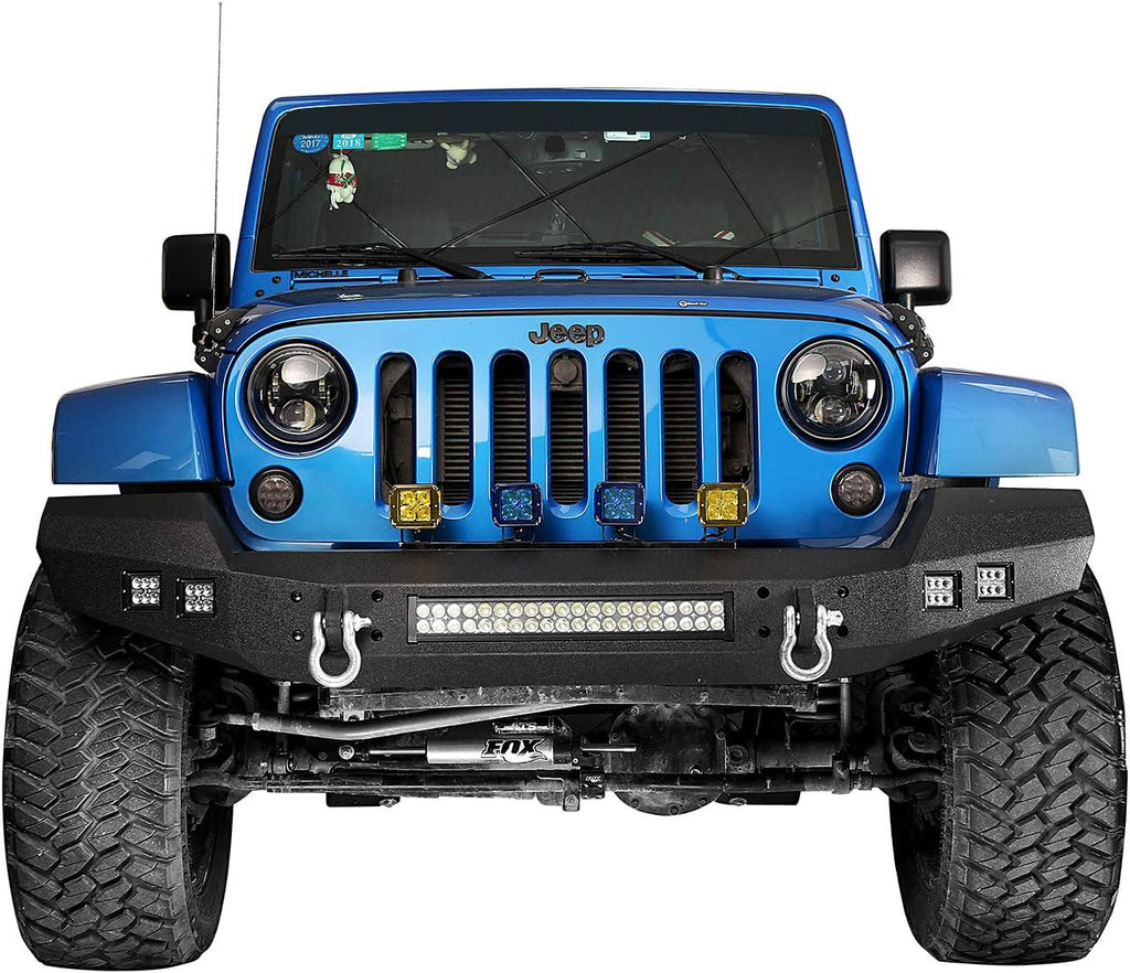 Front and Rear Bumpers with Tire Carrier & LED Light Bar & Hitch Receiver X16633