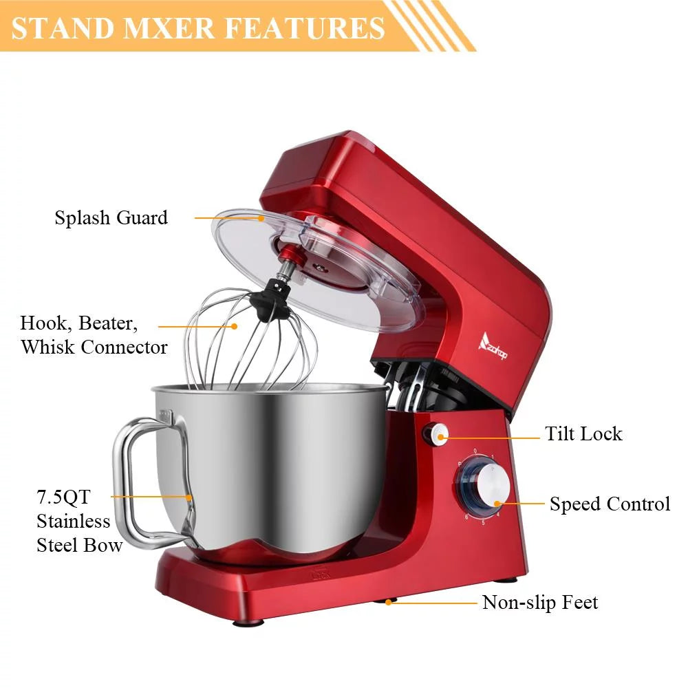 7.5Qt 660 Watts Red Tilt-Head Stand Mixer Y387217