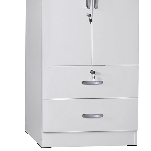 White 2-Door Wardrobe Armoire with 2-Drawers R3393