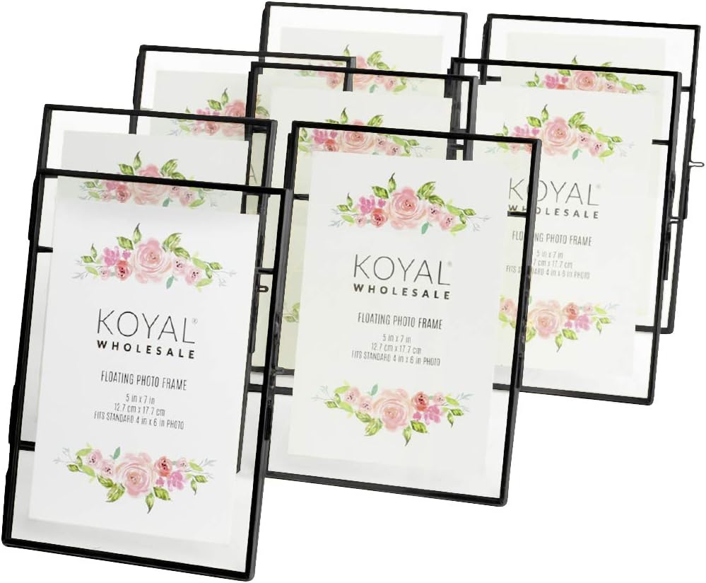 8-Pack Pressed Glass Floating Photo Frames 5 x 7 with Gold Stands X7827