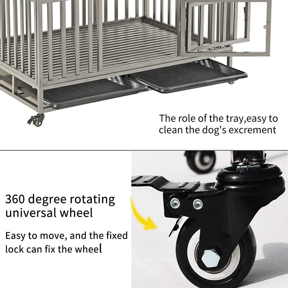 38 Heavy Duty Metal Dog Crate with Double Doors and Wheels, Black C9592
