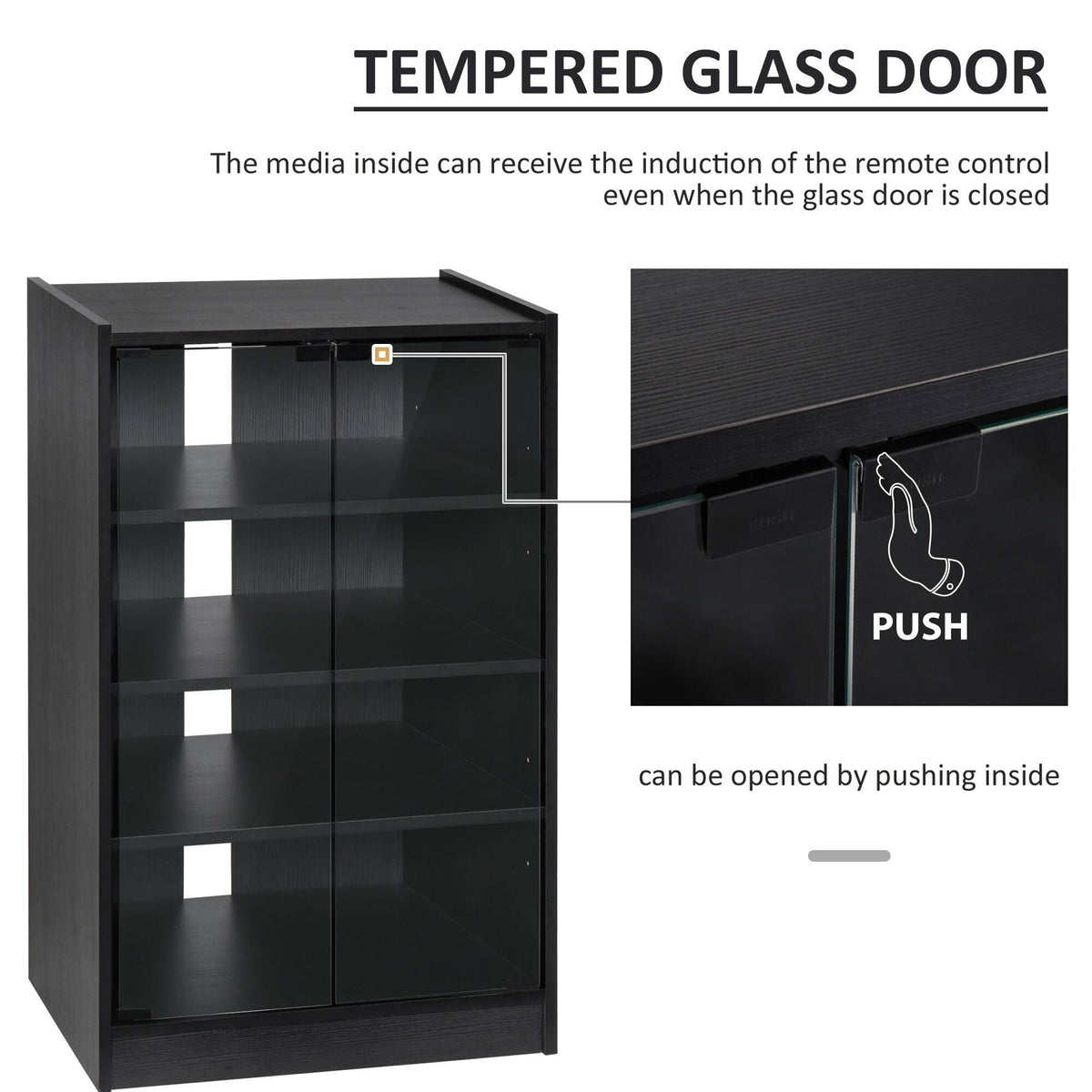 5-Tier Media Stand Cabinet with Tempered Glass Doors, Black R1014