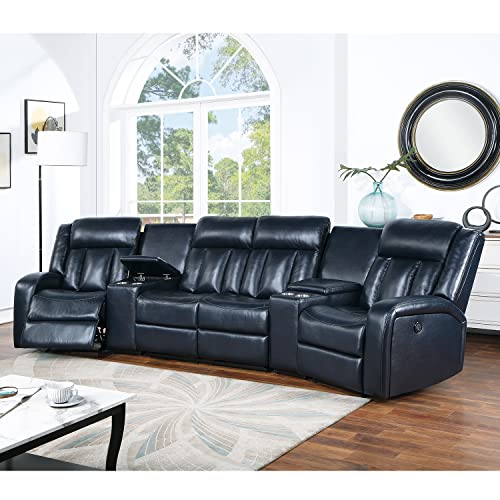 Grey Leatherette Power Sectional with Cup Holders N4100