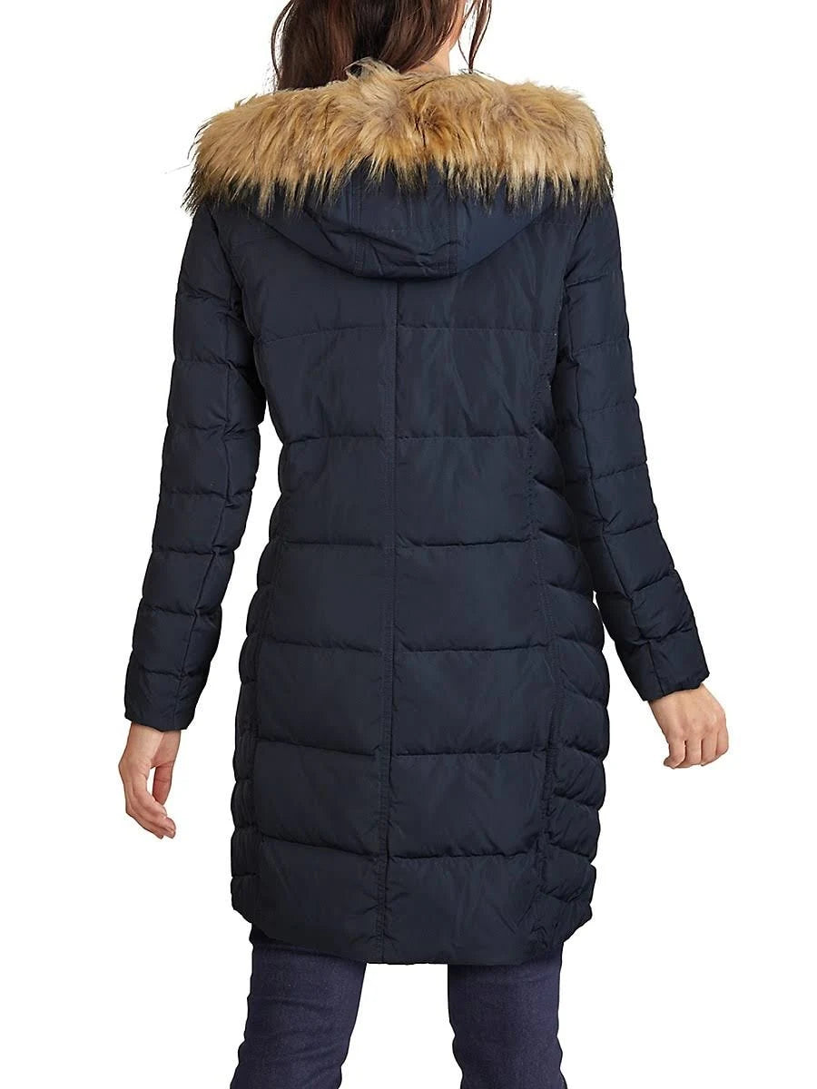 Navy Hooded Asymmetrical Down Puffer Coat N979960