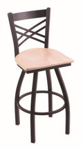 Swivel Bar Stool with Black Wrinkle Finish and Natural Maple Seat R12347