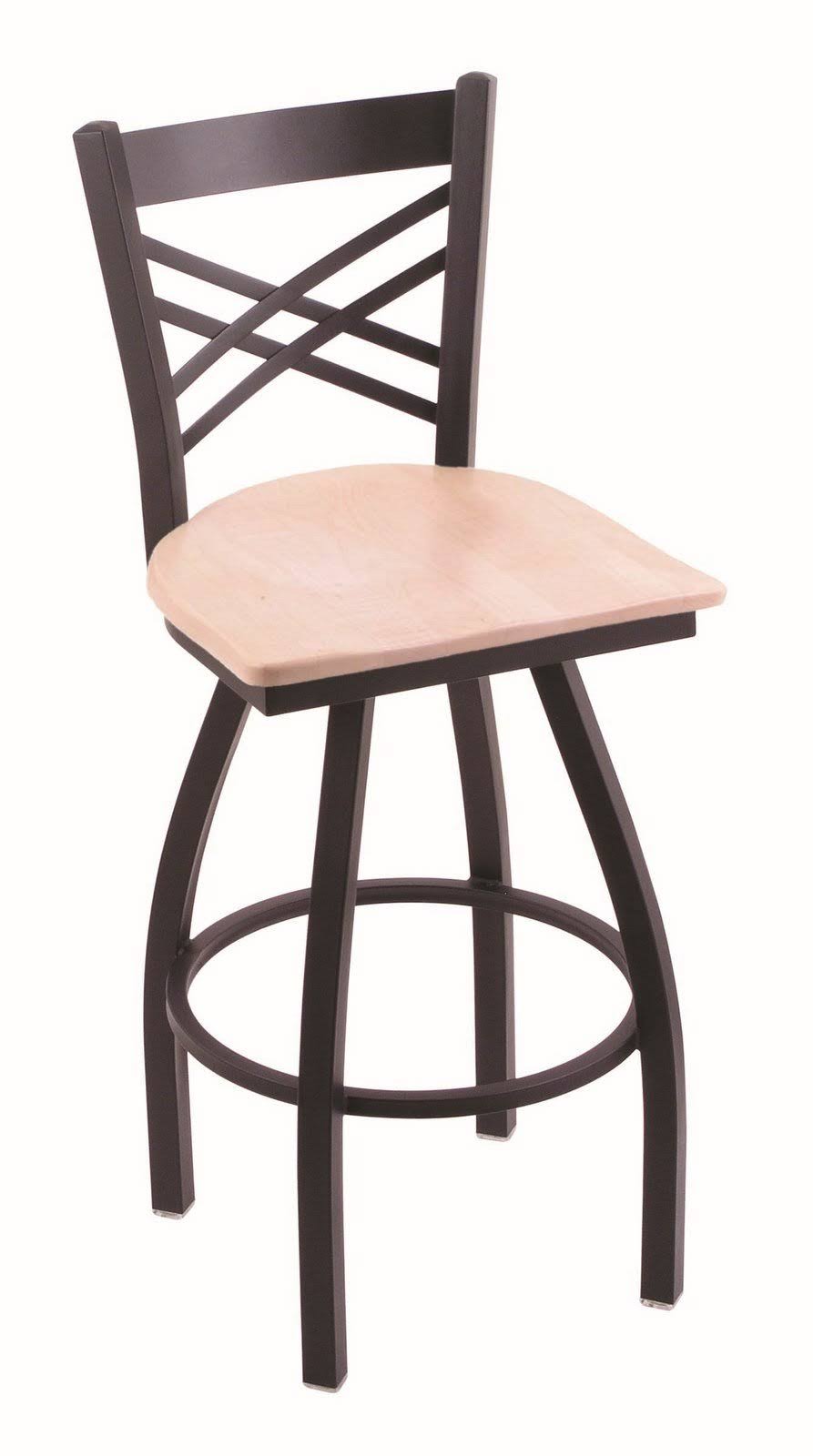 Swivel Bar Stool with Black Wrinkle Finish and Natural Maple Seat R12347