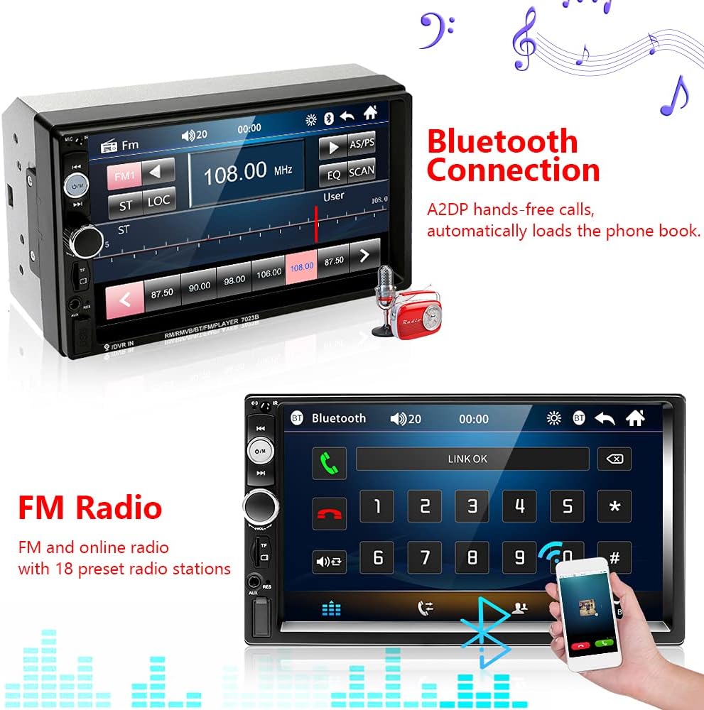 Double Din Car Stereo with Bluetooth, 7 Inch Touch Screen Car Radio MP5 Player with Backup Camera L8041