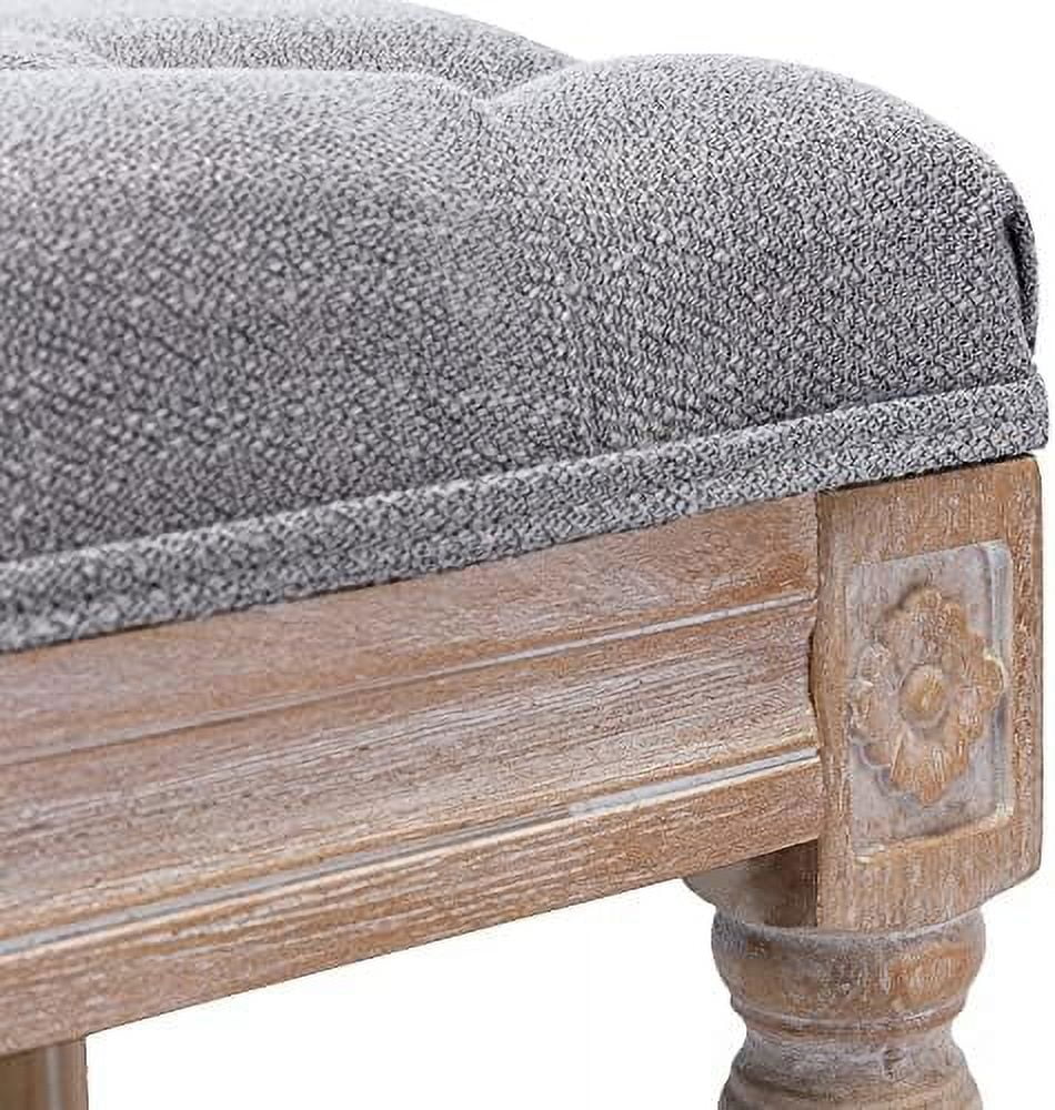 Grey Fabric Entryway Bench with Button Tufted Seat and Rustic Wood Legs G779344