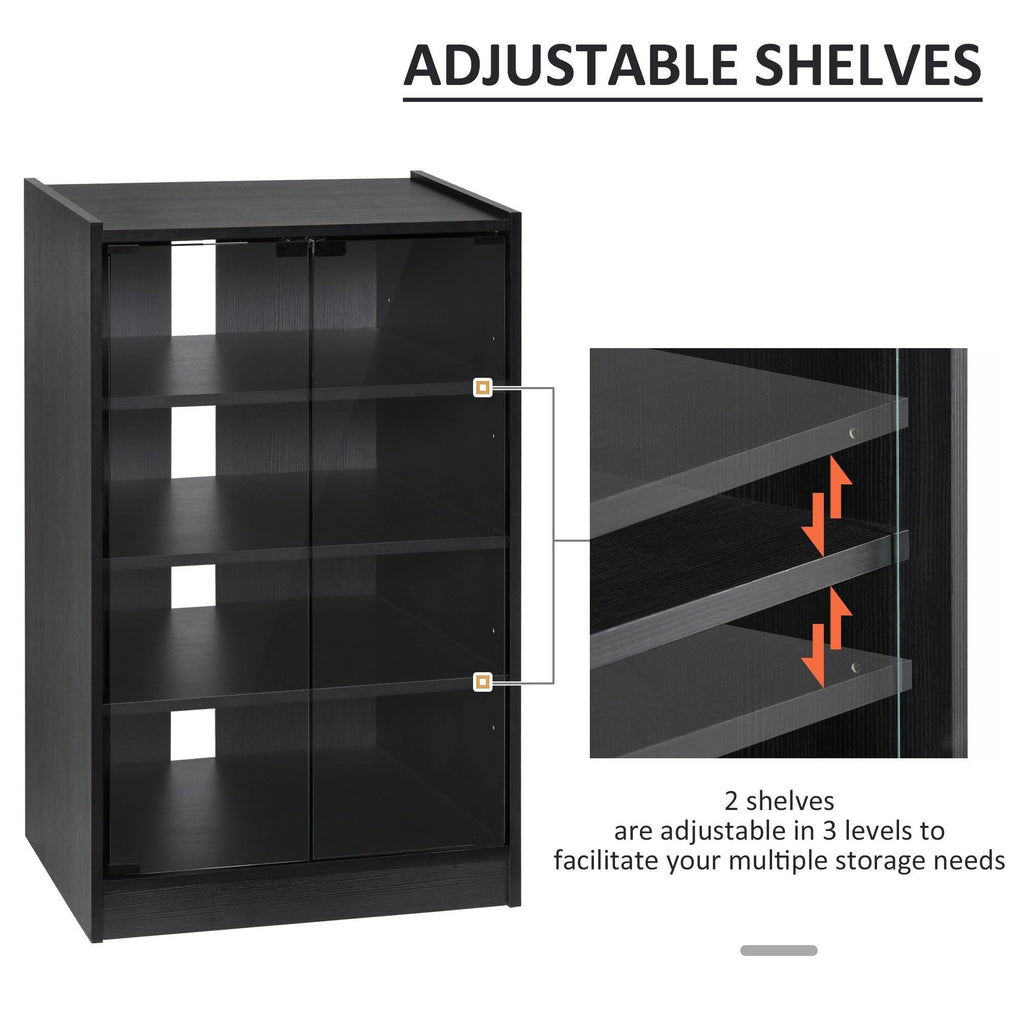 5-Tier Media Stand Cabinet with Tempered Glass Doors, Black R1014