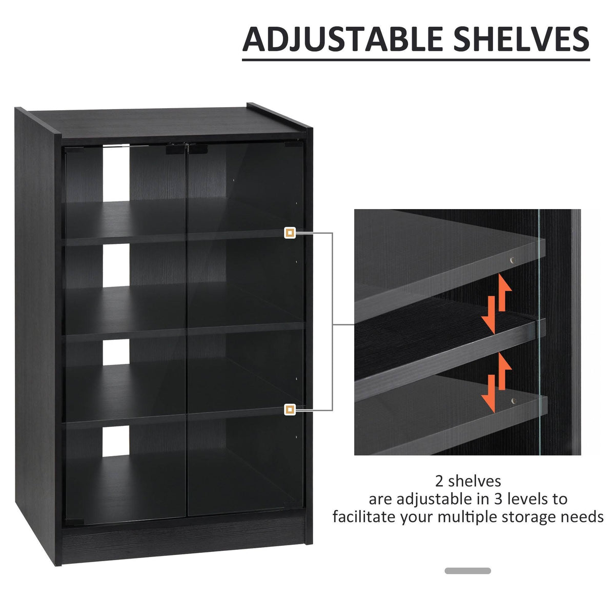 5-Tier Media Stand Cabinet with Tempered Glass Doors, Black R1014