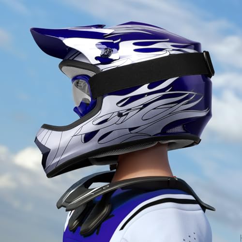 Blue Skull Design Youth Kids Motorcycle Helmet with Goggles Gloves E294