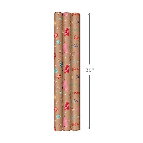 Brown Kraft Christmas Wrapping Paper Rolls (Pack of 3: 90 sq. ft. ttl) A341210
