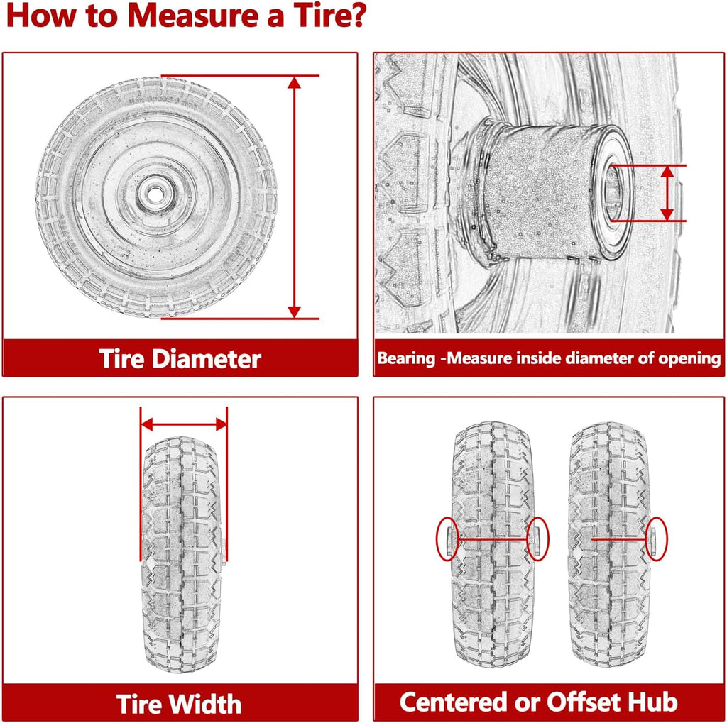 4.10/3.50-4 Flat-Free Solid Tires and Wheels with 5/8" Bearings 2-Pack V956