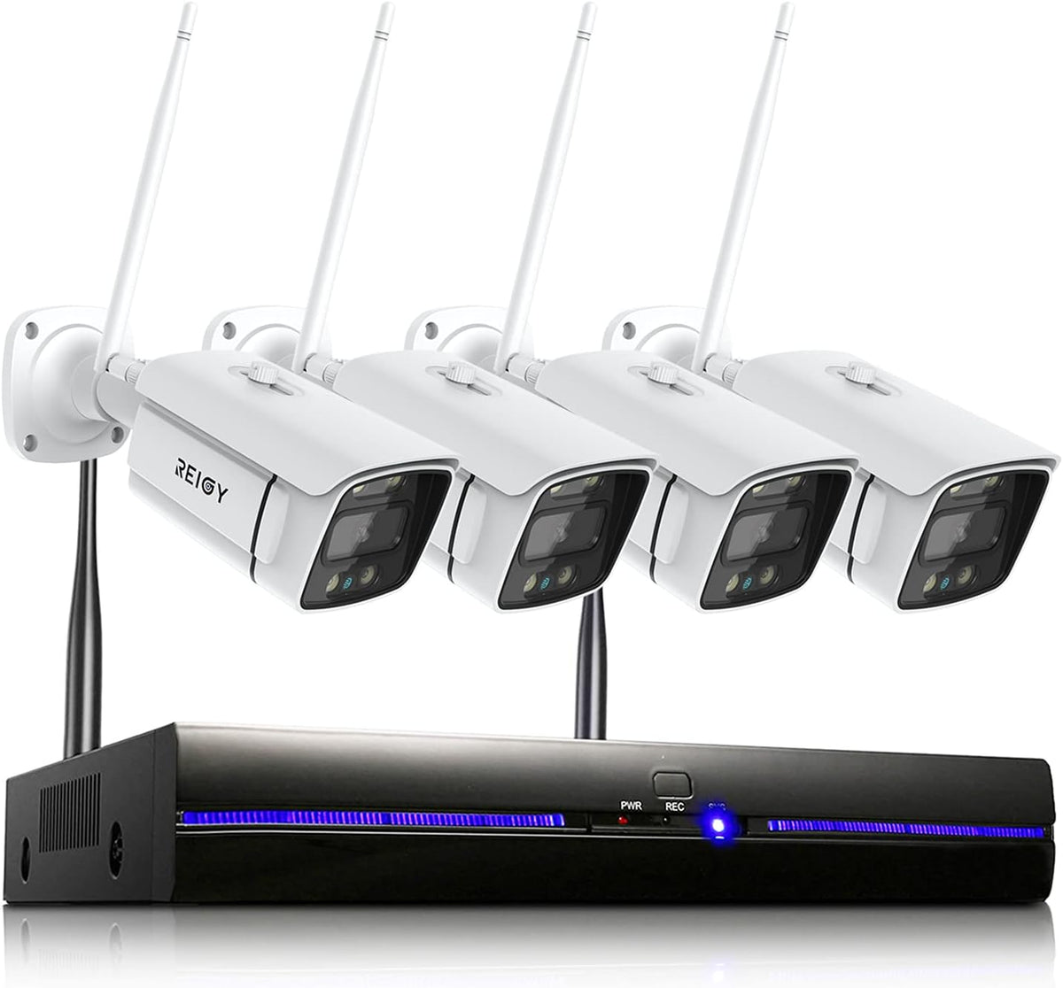 Wireless Security Camera System with Floodlight, 2K Outdoor WiFi Surveillance Set 8CH NVR + 4X 1296P IP Cam, Color Night Vision W81425