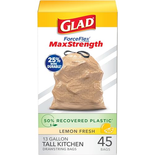 45 Count 13 Gallon Tall Kitchen Drawstring Garbage Bags F278